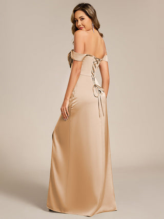 Off Shoulder Short Sleeves Split Bandage Floor-Length Bridesmaid Dress