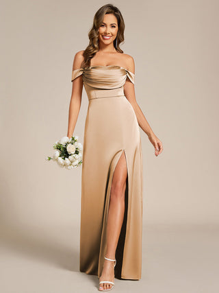 Off Shoulder Short Sleeves Split Bandage Floor-Length Bridesmaid Dress
