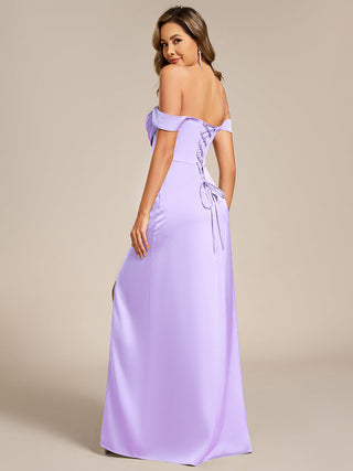 Off Shoulder Short Sleeves Split Bandage Floor-Length Bridesmaid Dress