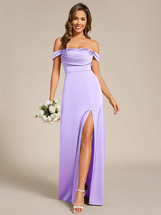 Off Shoulder Short Sleeves Split Bandage Floor-Length Bridesmaid Dress