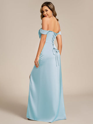 Off Shoulder Short Sleeves Split Bandage Floor-Length Bridesmaid Dress