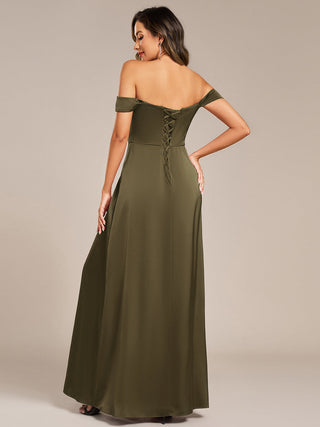 Off Shoulder Short Sleeves Split Bandage Floor-Length Bridesmaid Dress