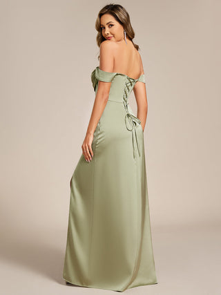 Off Shoulder Short Sleeves Split Bandage Floor-Length Bridesmaid Dress