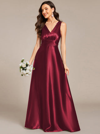 Elegant Deep V-Neck Floor Length Empire Waist Satin Bridesmaid Dresses with Pockets (New SKU ES03326)