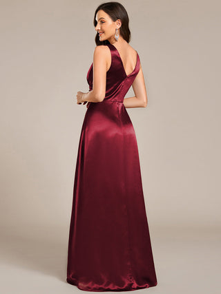 Elegant Deep V-Neck Floor Length Empire Waist Satin Bridesmaid Dresses with Pockets (New SKU ES03326)