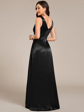 Elegant Deep V-Neck Floor Length Empire Waist Satin Bridesmaid Dresses with Pockets (New SKU ES03326)