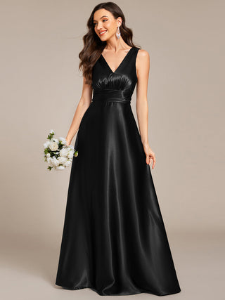 Elegant Deep V-Neck Floor Length Empire Waist Satin Bridesmaid Dresses with Pockets (New SKU ES03326)