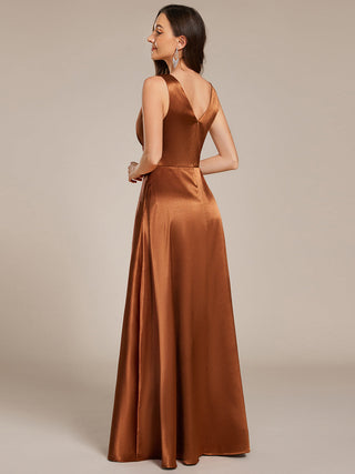 Elegant Deep V-Neck Floor Length Empire Waist Satin Bridesmaid Dresses with Pockets (New SKU ES03326)