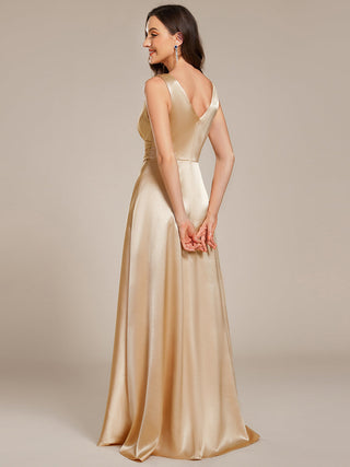 Elegant Deep V-Neck Floor Length Empire Waist Satin Bridesmaid Dresses with Pockets (New SKU ES03326)