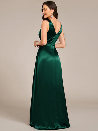 Elegant Deep V-Neck Floor Length Empire Waist Satin Bridesmaid Dresses with Pockets (New SKU ES03326)