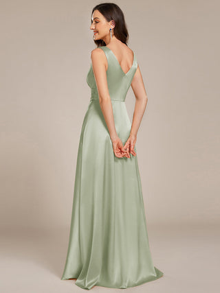 Elegant Deep V-Neck Floor Length Empire Waist Satin Bridesmaid Dresses with Pockets (New SKU ES03326)
