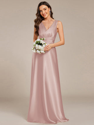 Elegant Deep V-Neck Floor Length Empire Waist Satin Bridesmaid Dresses with Pockets (New SKU ES03326)