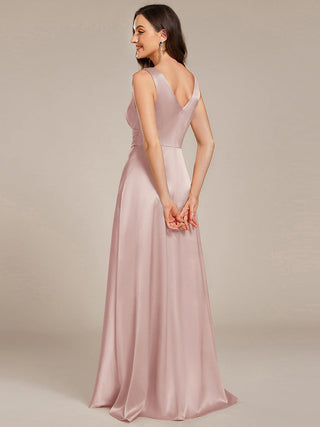 Elegant Deep V-Neck Floor Length Empire Waist Satin Bridesmaid Dresses with Pockets (New SKU ES03326)