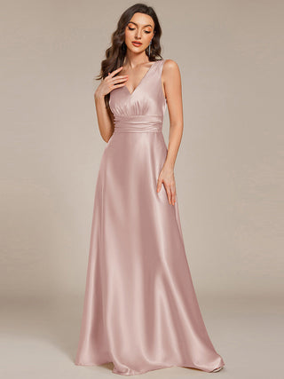 Elegant Deep V-Neck Floor Length Empire Waist Satin Bridesmaid Dresses with Pockets (New SKU ES03326)