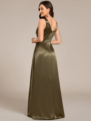 Elegant Deep V-Neck Floor Length Empire Waist Satin Bridesmaid Dresses with Pockets (New SKU ES03326)