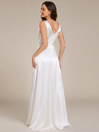 Elegant Deep V-Neck Floor Length Empire Waist Satin Bridesmaid Dresses with Pockets (New SKU ES03326)