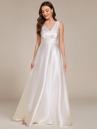 Elegant Deep V-Neck Floor Length Empire Waist Satin Bridesmaid Dresses with Pockets (New SKU ES03326)