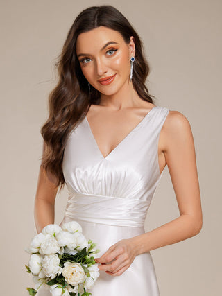 Elegant Deep V-Neck Floor Length Empire Waist Satin Bridesmaid Dresses with Pockets (New SKU ES03326)