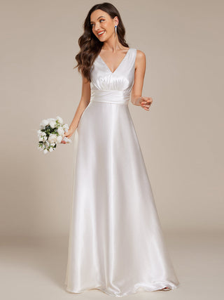 Elegant Deep V-Neck Floor Length Empire Waist Satin Bridesmaid Dresses with Pockets (New SKU ES03326)