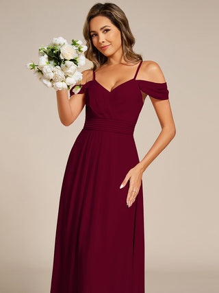 Spaghetti Straps drop-shoulder sleeve Chiffon Bridesmaid Dress