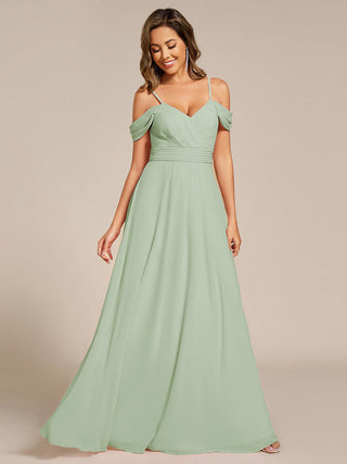 Spaghetti Straps drop-shoulder sleeve Chiffon Bridesmaid Dress