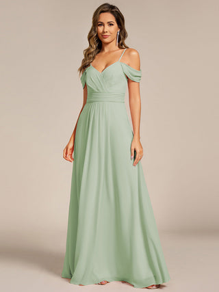 Spaghetti Straps drop-shoulder sleeve Chiffon Bridesmaid Dress
