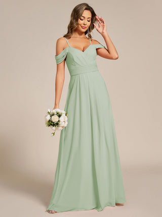 Spaghetti Straps drop-shoulder sleeve Chiffon Bridesmaid Dress
