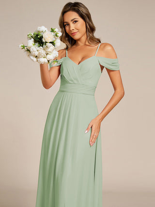Spaghetti Straps drop-shoulder sleeve Chiffon Bridesmaid Dress