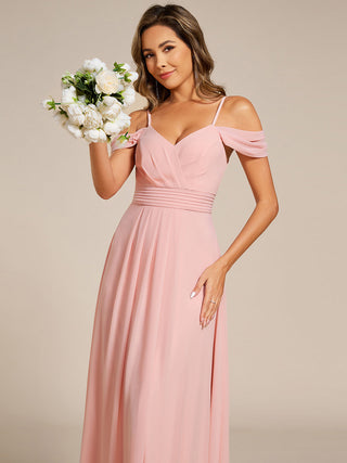 Spaghetti Straps drop-shoulder sleeve Chiffon Bridesmaid Dress