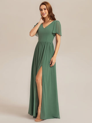 Short Sleeve V-Neck Backless A-Line Floor Length Bridesmaid Dresses