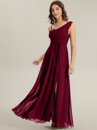 Plus Size Sleeveless Cowl Neck A-Line Chiffon Maxi Bridesmaid Dresses