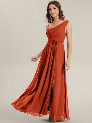 Plus Size Sleeveless Cowl Neck A-Line Chiffon Maxi Bridesmaid Dresses