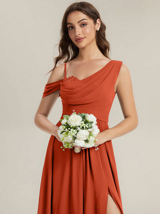 Plus Size Sleeveless Cowl Neck A-Line Chiffon Maxi Bridesmaid Dresses