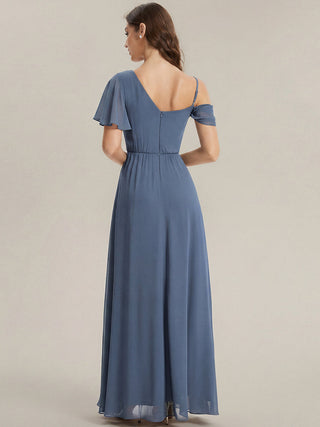 Short Sleeves Asymmetrical Sequin A-Line Floor Length Bridesmaid Dresses