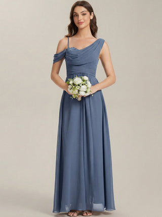 Short Sleeves Asymmetrical Sequin A-Line Floor Length Bridesmaid Dresses