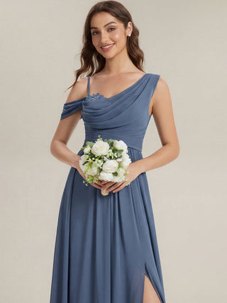 Short Sleeves Asymmetrical Sequin A-Line Floor Length Bridesmaid Dresses