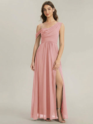 Short Sleeves Asymmetrical Sequin A-Line Floor Length Bridesmaid Dresses