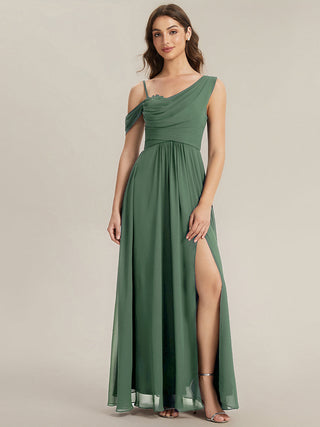Short Sleeves Asymmetrical Sequin A-Line Floor Length Bridesmaid Dresses