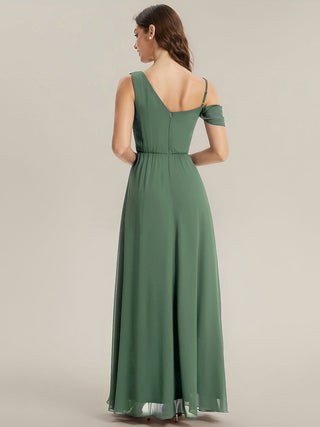 Short Sleeves Asymmetrical Sequin A-Line Floor Length Bridesmaid Dresses