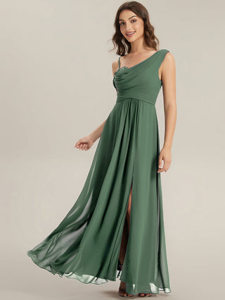 Short Sleeves Asymmetrical Sequin A-Line Floor Length Bridesmaid Dresses
