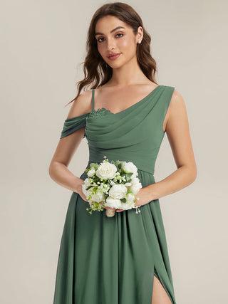 Short Sleeves Asymmetrical Sequin A-Line Floor Length Bridesmaid Dresses