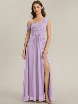 Short Sleeves Asymmetrical Sequin A-Line Floor Length Bridesmaid Dresses