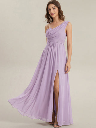 Short Sleeves Asymmetrical Sequin A-Line Floor Length Bridesmaid Dresses
