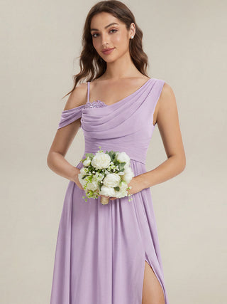 Short Sleeves Asymmetrical Sequin A-Line Floor Length Bridesmaid Dresses