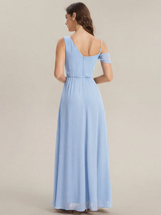 Short Sleeves Asymmetrical Sequin A-Line Floor Length Bridesmaid Dresses