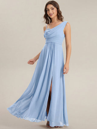 Short Sleeves Asymmetrical Sequin A-Line Floor Length Bridesmaid Dresses