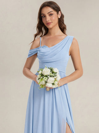Short Sleeves Asymmetrical Sequin A-Line Floor Length Bridesmaid Dresses