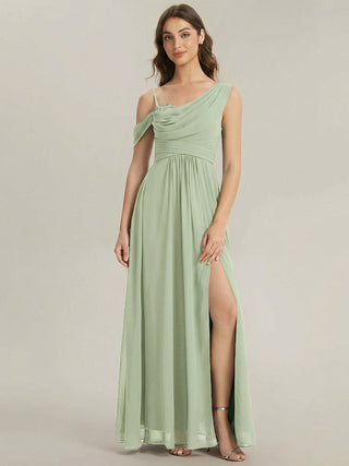 Short Sleeves Asymmetrical Sequin A-Line Floor Length Bridesmaid Dresses