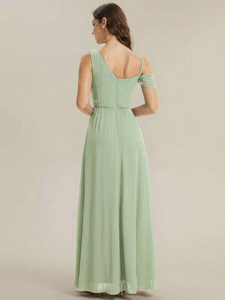 Short Sleeves Asymmetrical Sequin A-Line Floor Length Bridesmaid Dresses