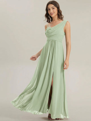 Short Sleeves Asymmetrical Sequin A-Line Floor Length Bridesmaid Dresses